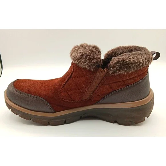 Skechers Boots Wn 9 Easy Going Girl Crush Brown Suede Ankle Faux Fur Bootie - Picture 6 of 12